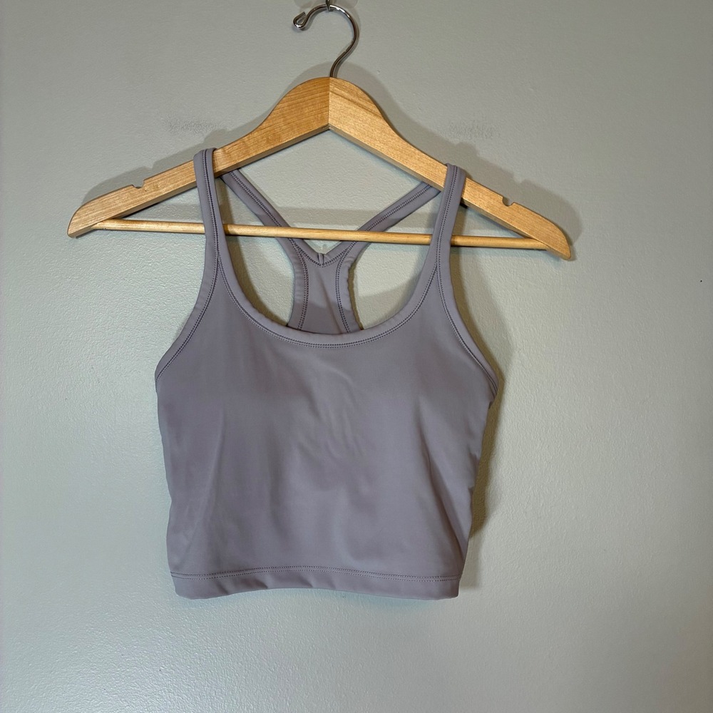 Lavender Purple Racerback Athletic Crop Top Tank with Built-in Bra Sleeveless XS